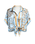 Blouse maillons bleu ciel camel