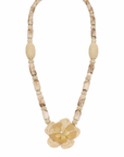Collier fleur raffia beige