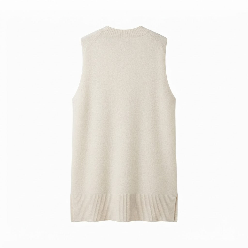 Débardeur long col V beige