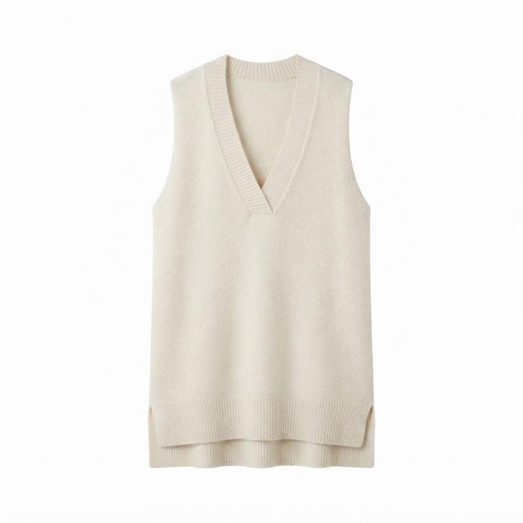 Débardeur long col V beige