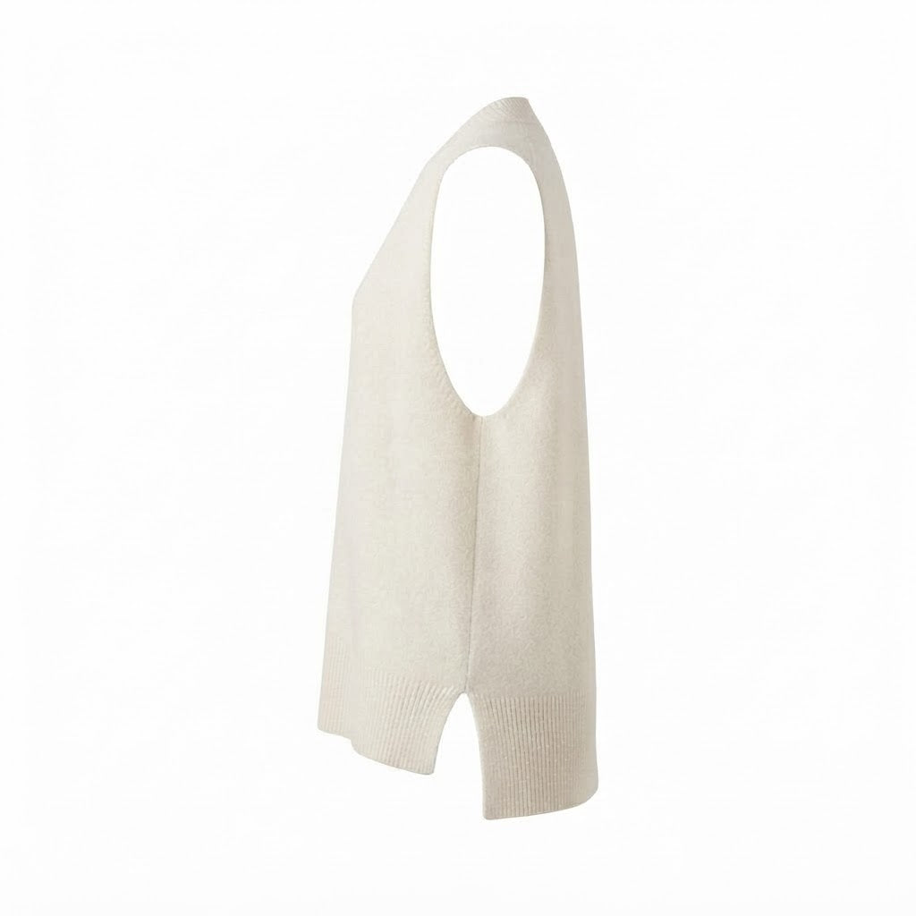 Débardeur long col V beige