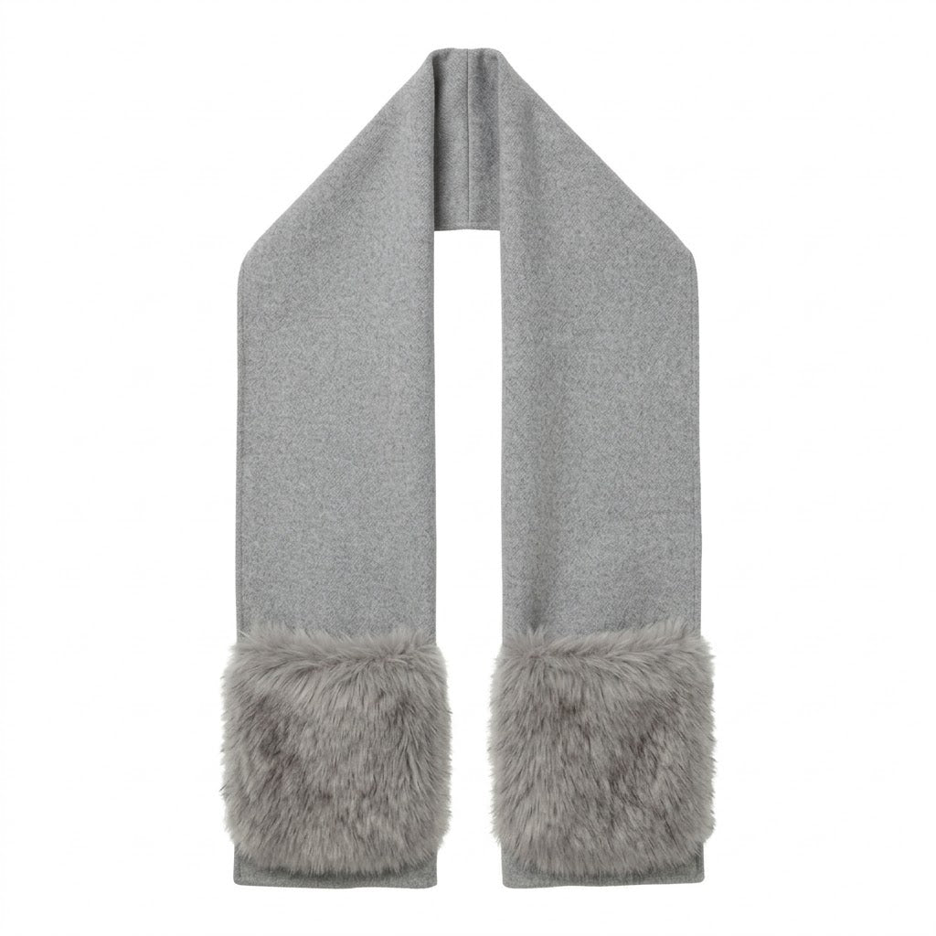 Grey scarf with faux fur pockets