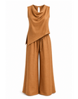 Pantalon Mariley lin fluide large cognac