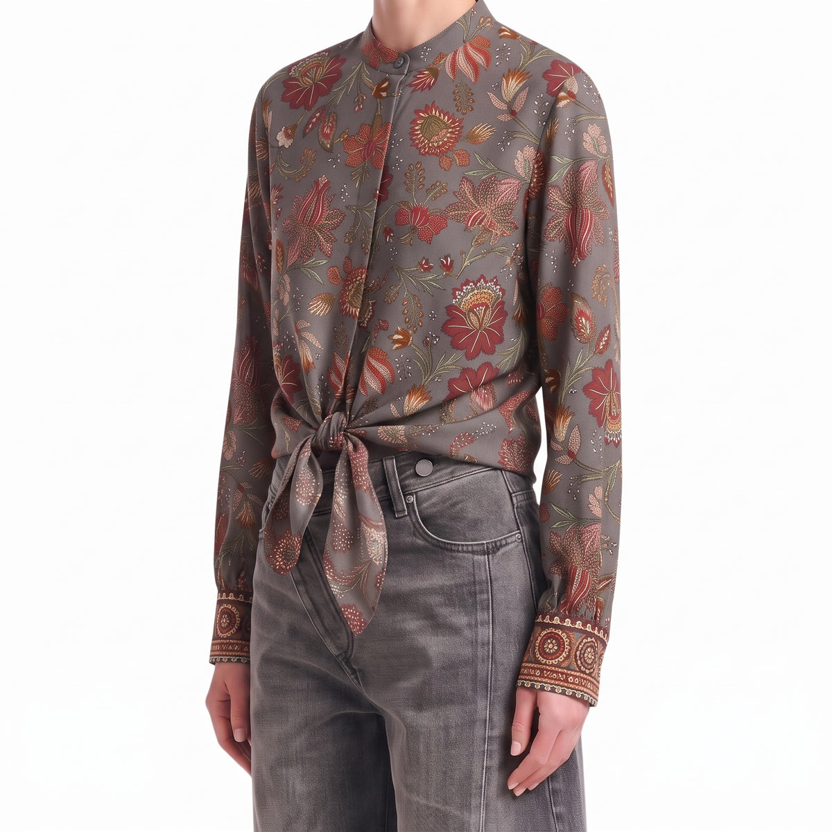 INTERDEE chemisier gris soie motif floral