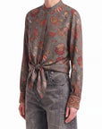 INTERDEE chemisier gris soie motif floral