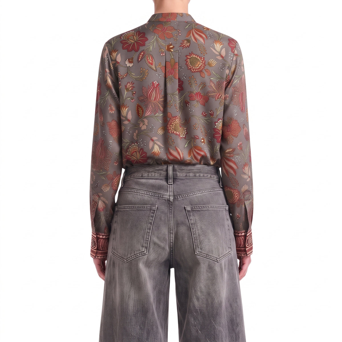 INTERDEE chemisier gris soie motif floral