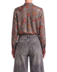 INTERDEE chemisier gris soie motif floral