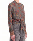 INTERDEE chemisier gris soie motif floral