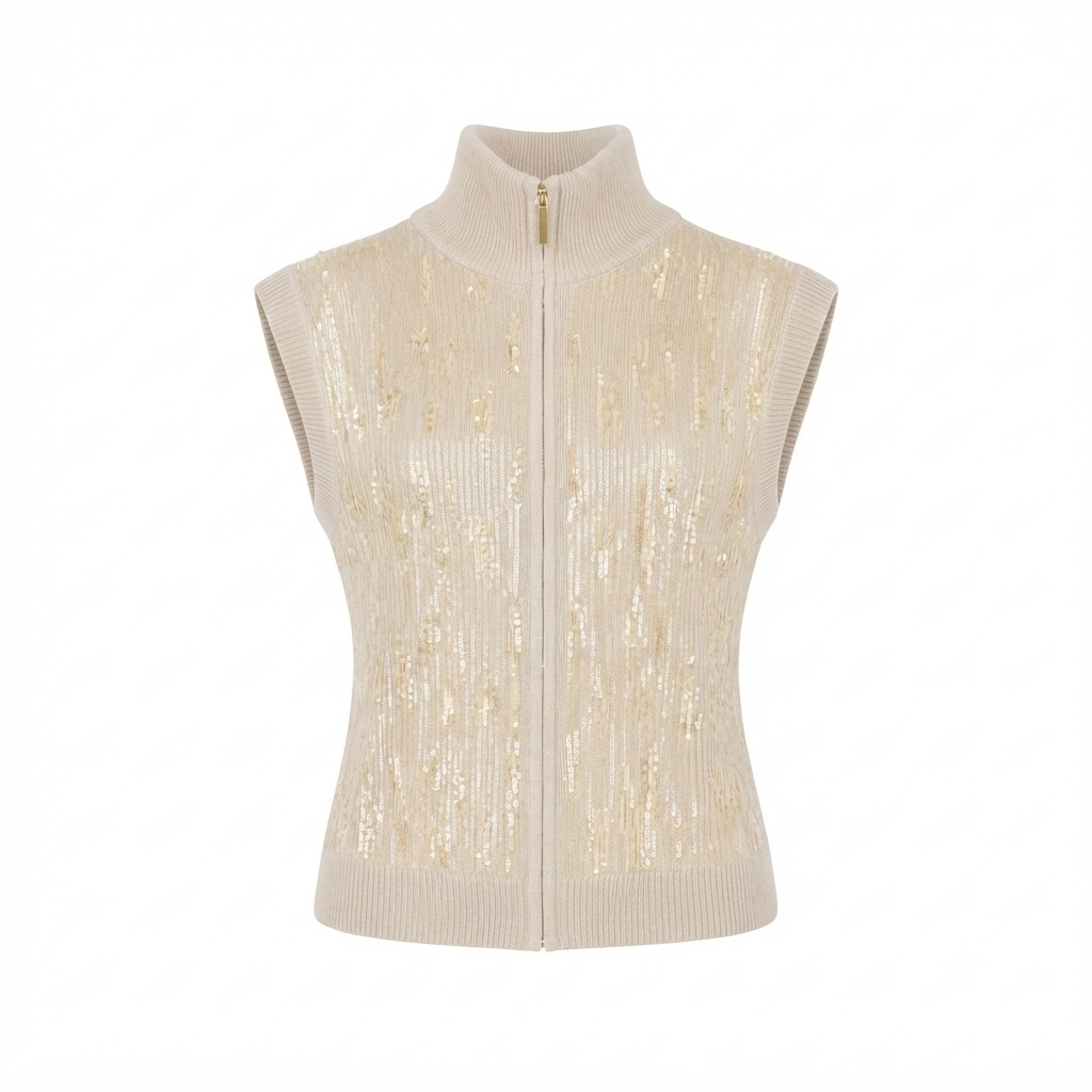 Interdee beige sequined turtleneck vest