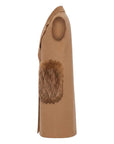 Cognac-colored vest with two fur pockets