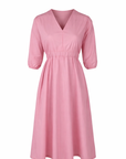 Robe midi col V rose - coton glacé