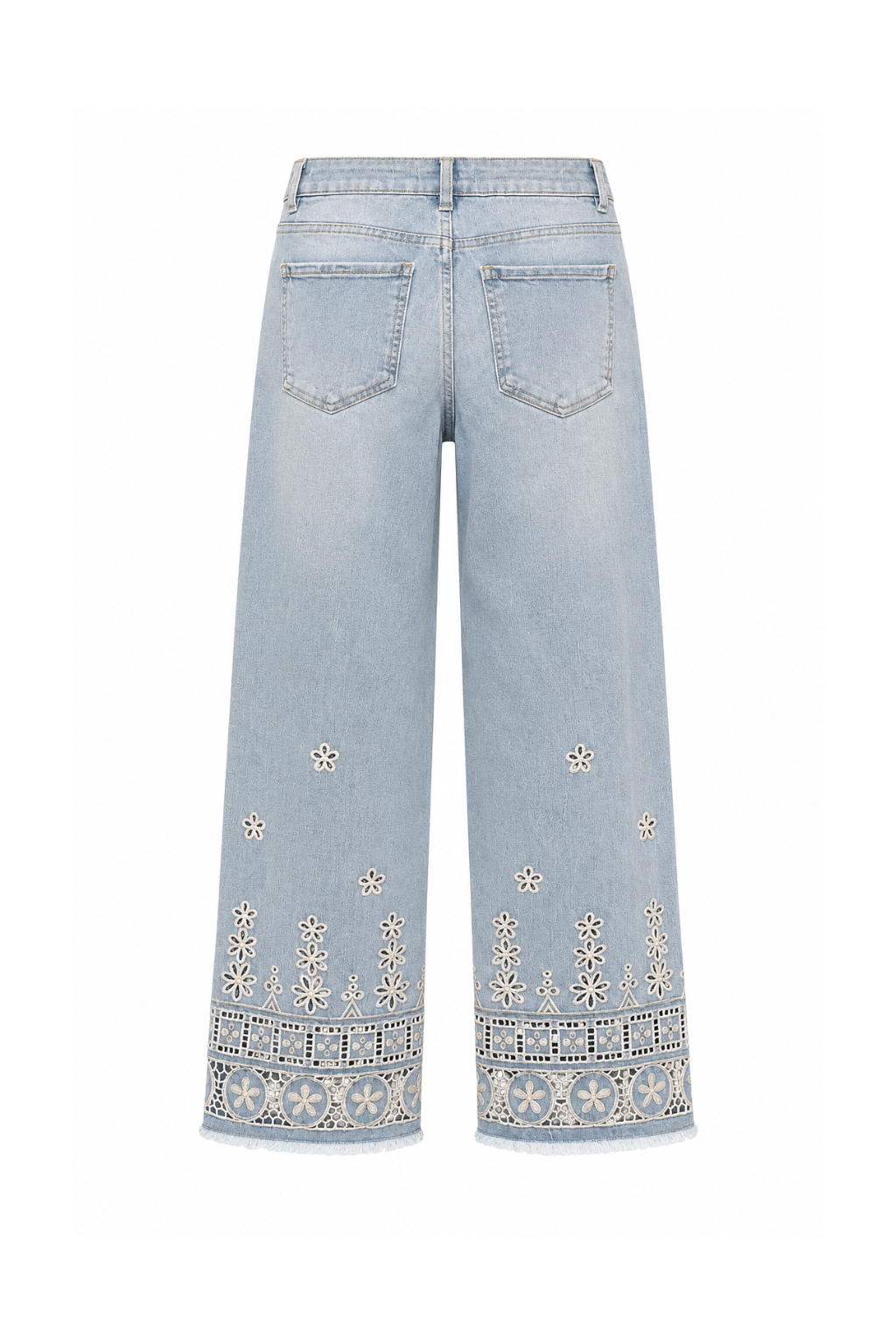 Jeans denim ajouré brodé