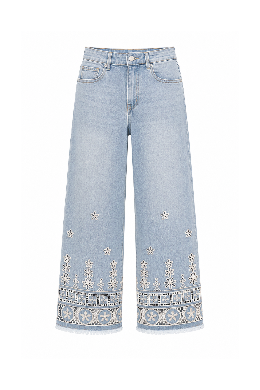 Jeans denim ajouré brodé
