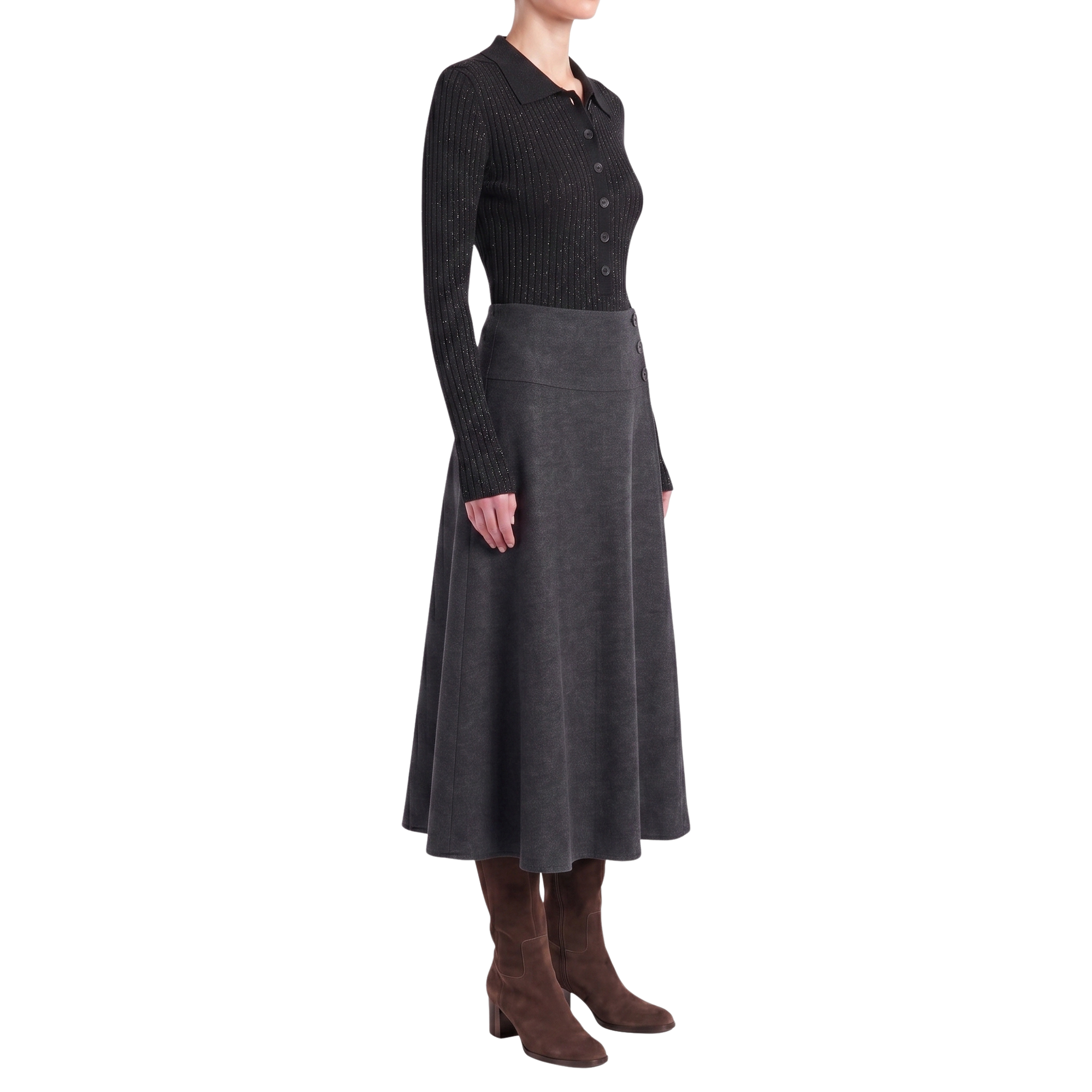 Anthracite Long Wool Skirt Interdee