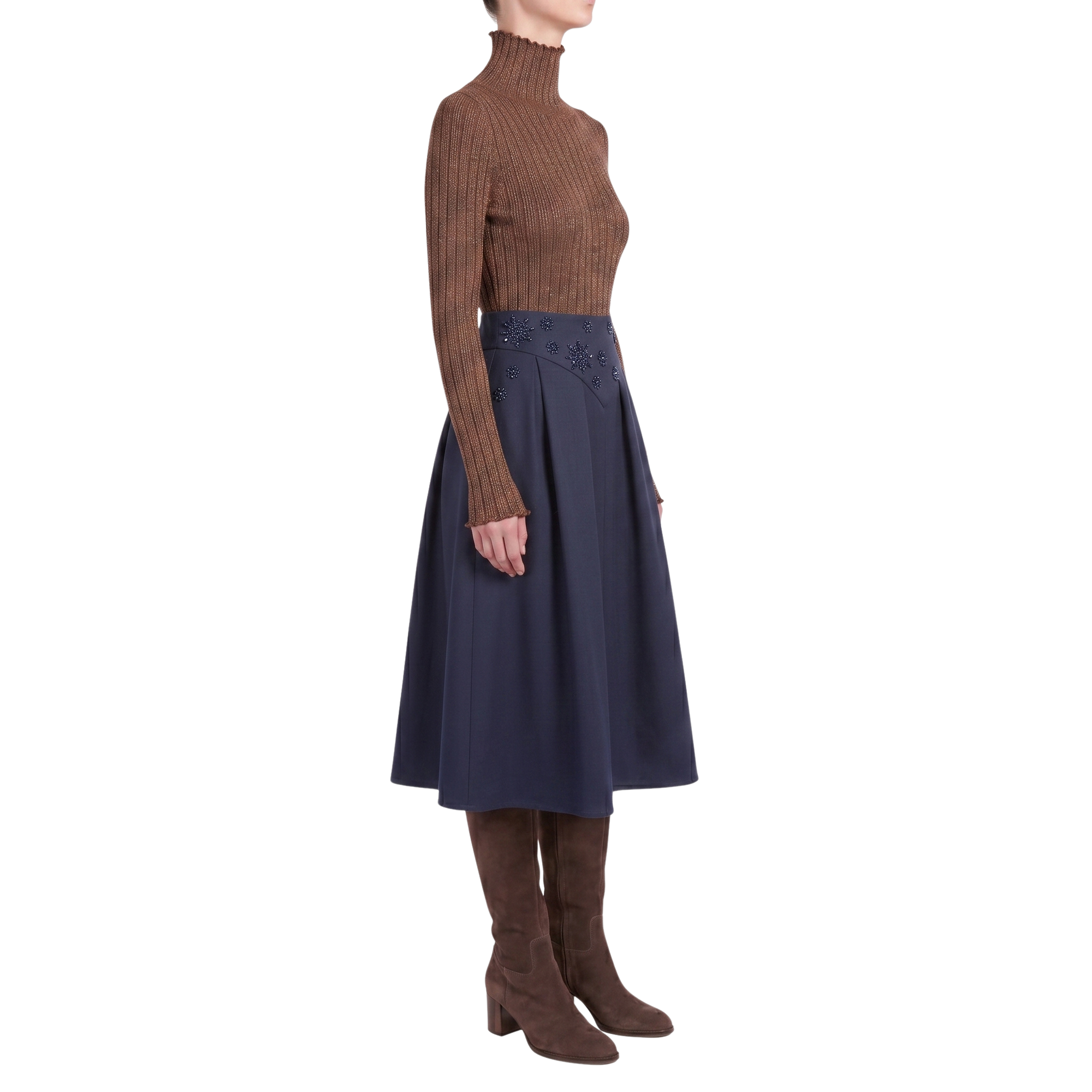 Jupe marine laine Interdee ceinture séquins