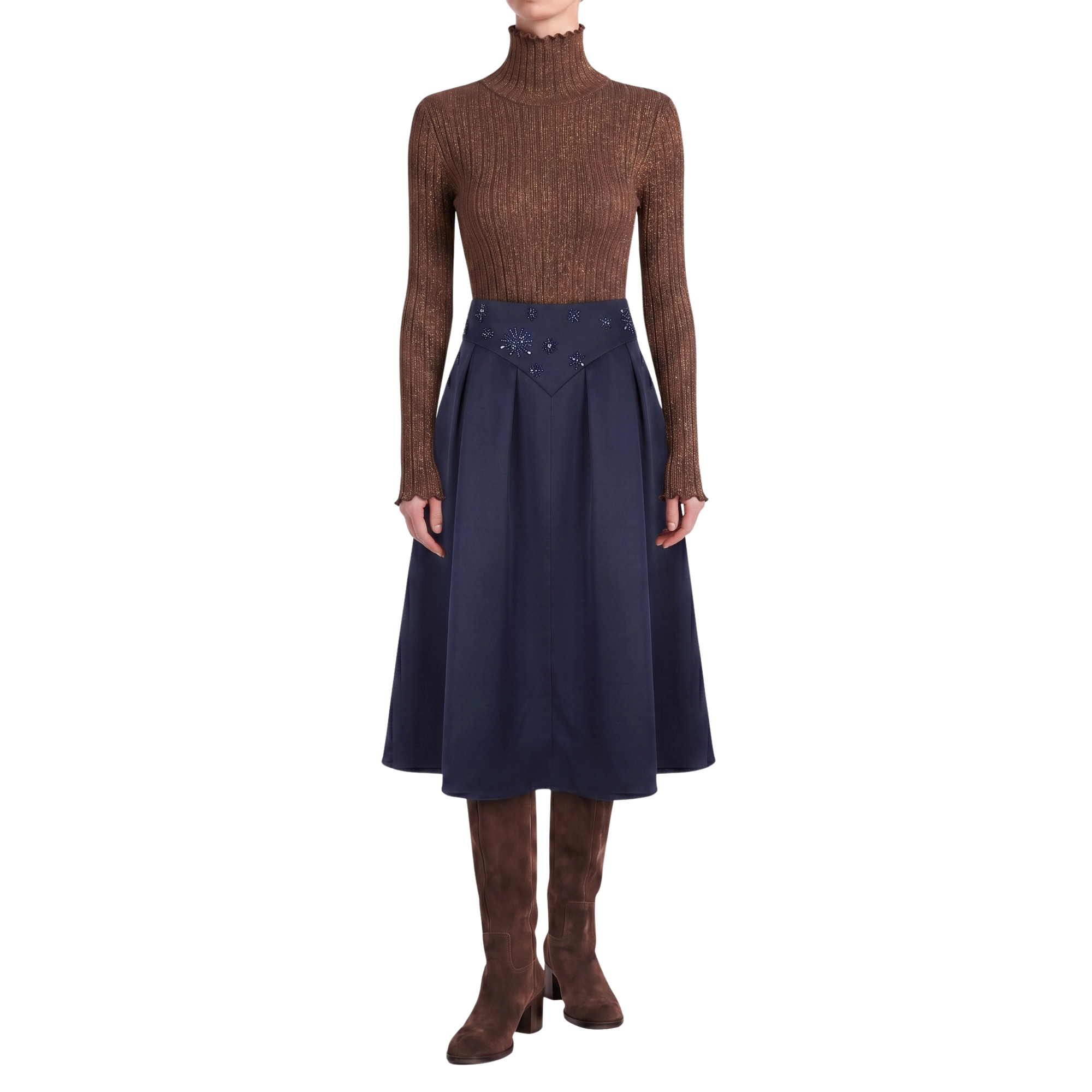 Jupe marine laine Interdee ceinture séquins