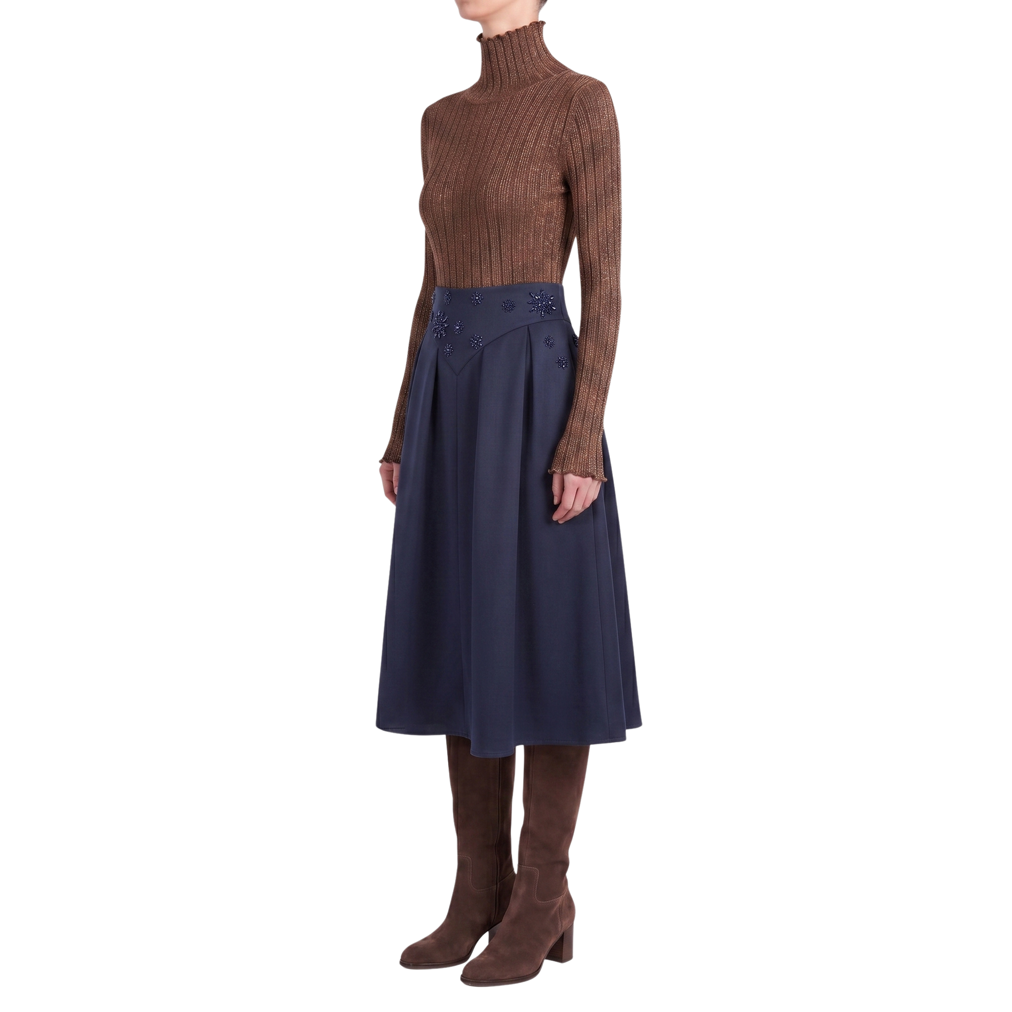 Jupe marine laine Interdee ceinture séquins