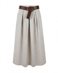 Jupe longue taille haute coton beige