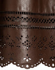Jupe évasée découpe bas choco faux cuir /réassort semaine du 19 octobre