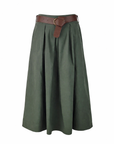 High-waisted long khaki cotton skirt