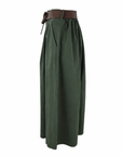 High-waisted long khaki cotton skirt