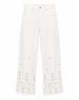 Jeans blanc ajouré brodé