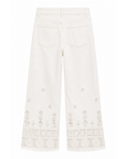 Jeans blanc ajouré brodé