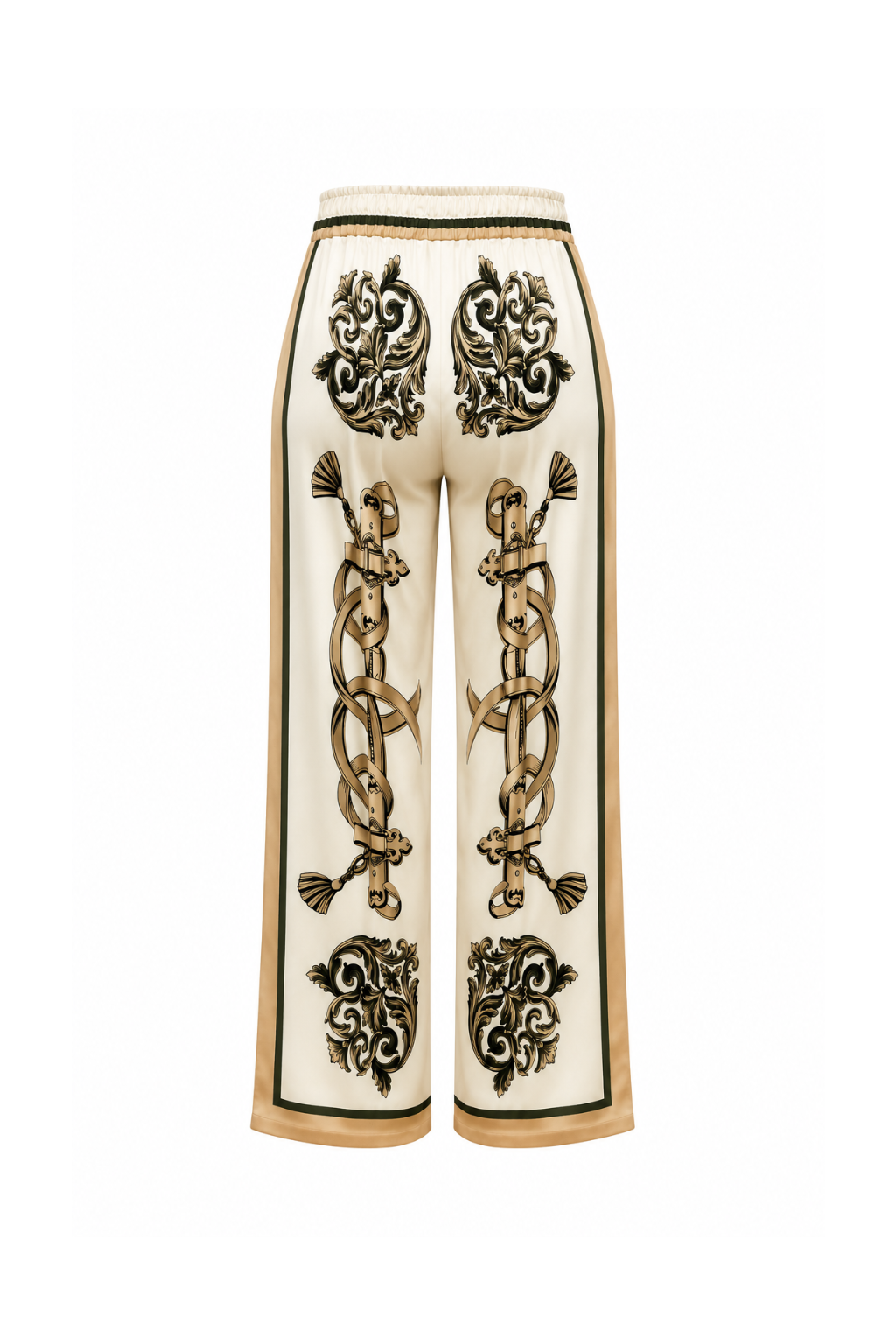 Pantalon fluide imprimé écru kaki
