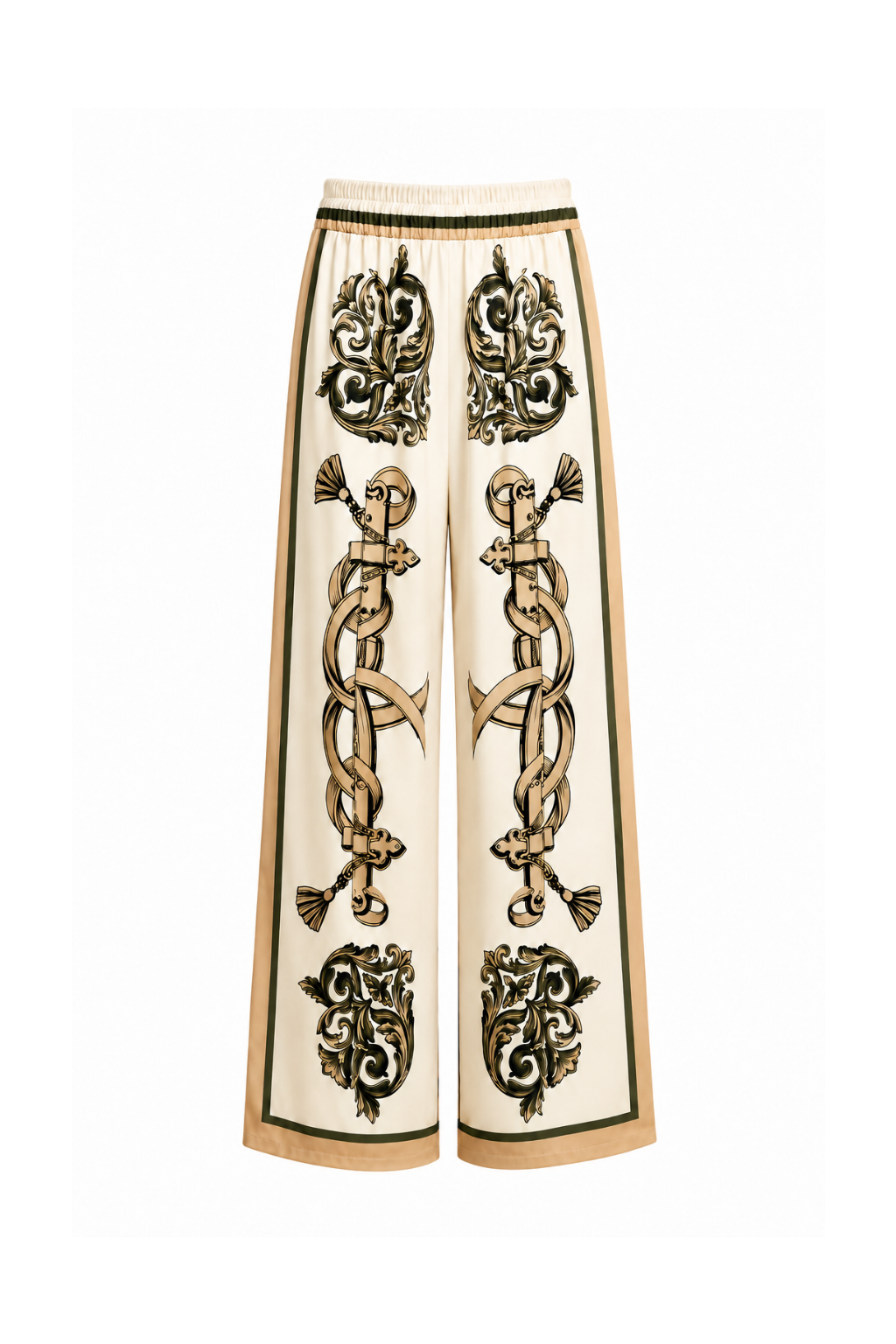 Pantalon fluide imprimé écru kaki
