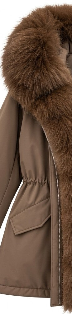 Parka col fourrure mi-longue camel