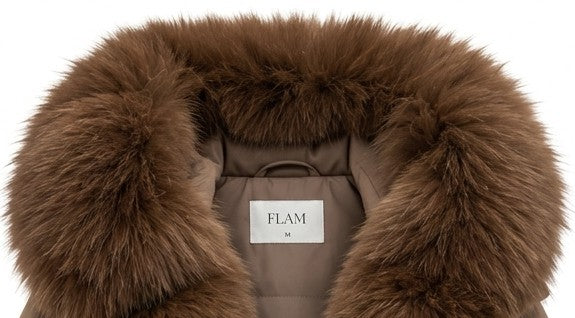 Parka col fourrure mi-longue camel