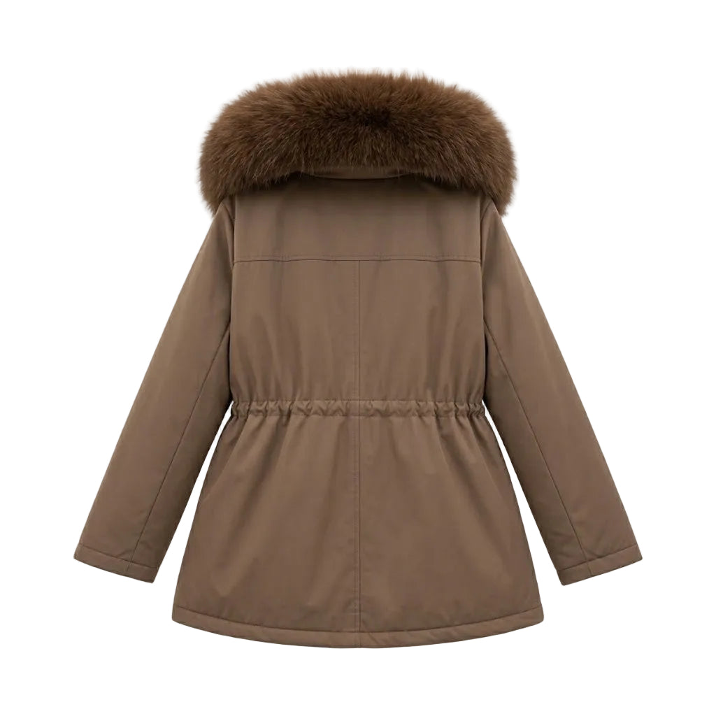 Parka col fourrure mi-longue camel