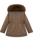 Parka col fourrure mi-longue camel