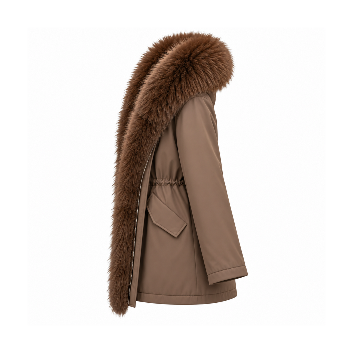 Parka col fourrure mi-longue camel