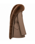 Parka col fourrure mi-longue camel