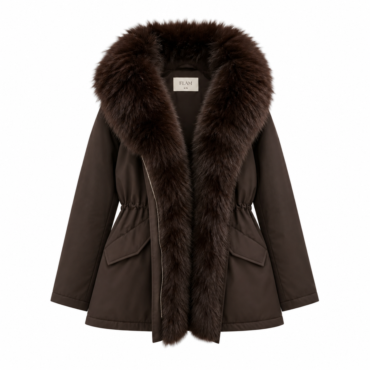 Parka col fourrure mi-longue coffee