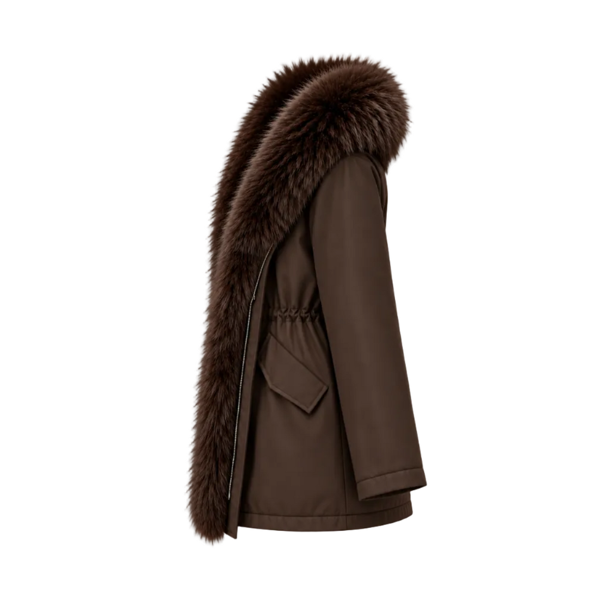 Parka col fourrure mi-longue coffee