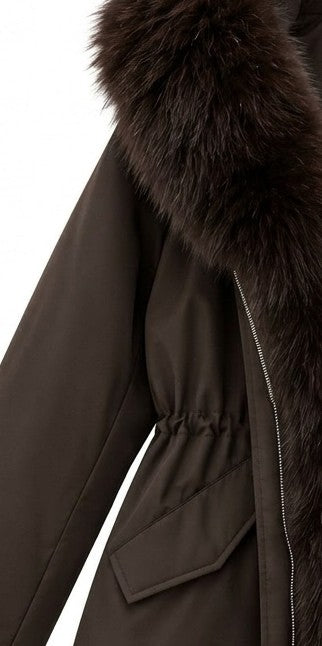 Parka col fourrure mi-longue coffee