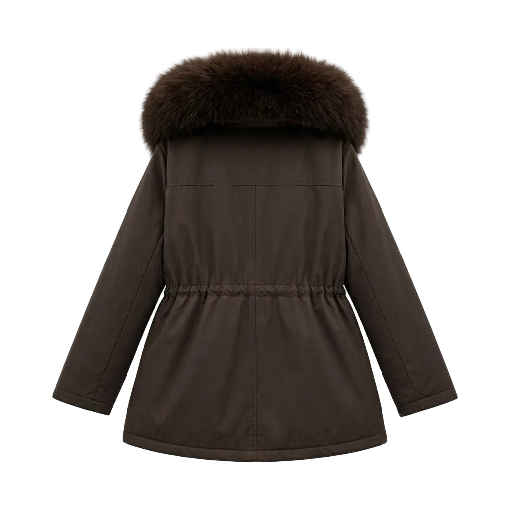 Parka col fourrure mi-longue coffee