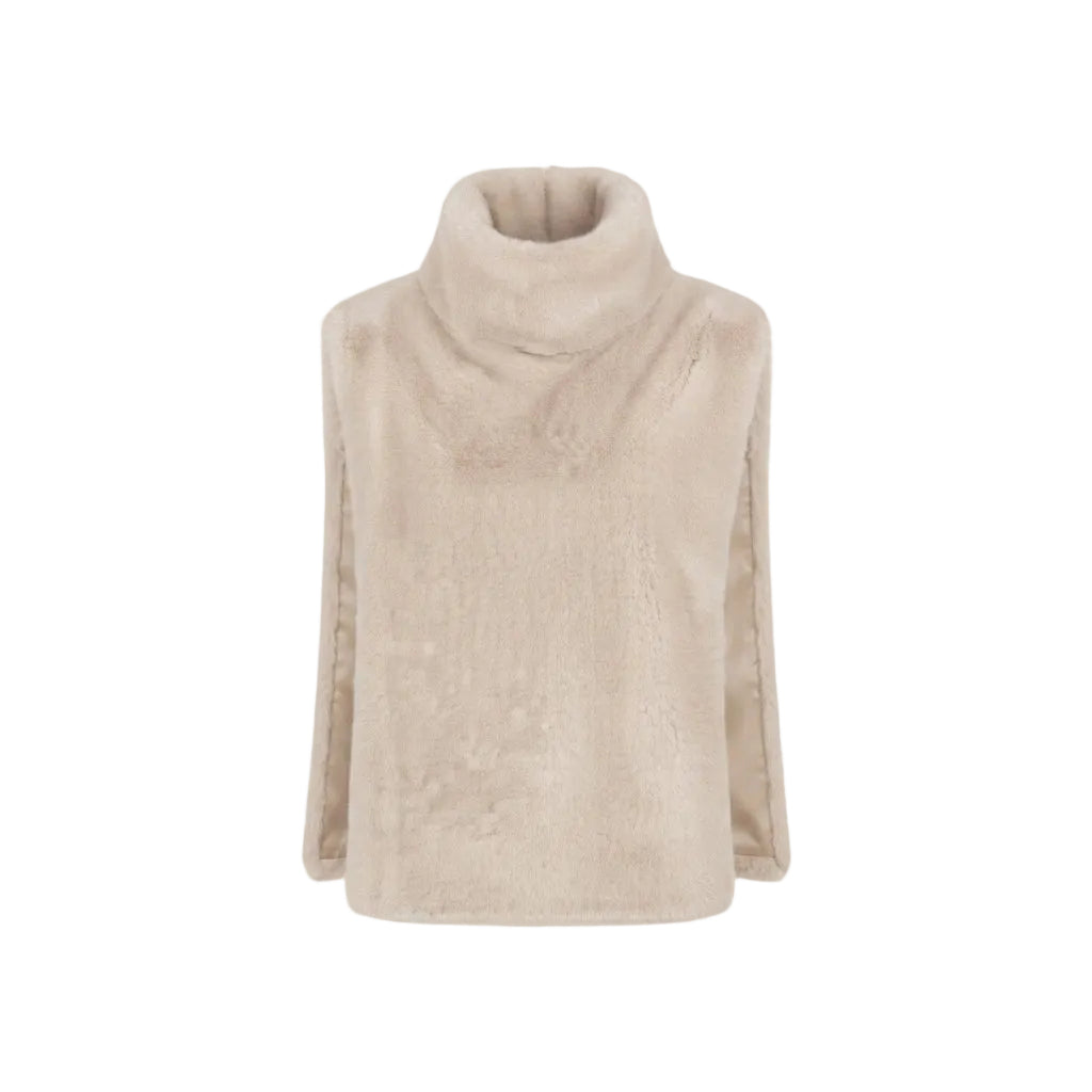 Poncho beige fausse fourrure col montant