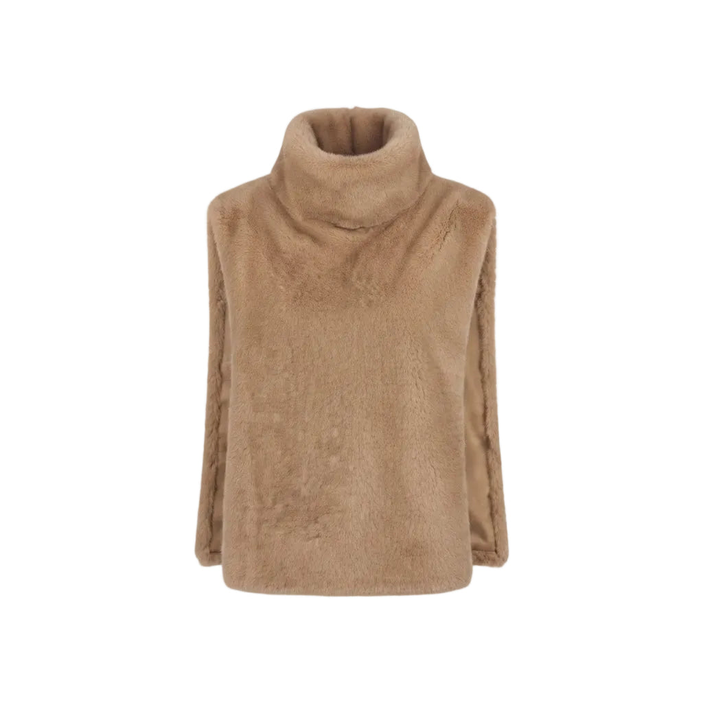 Poncho camel fausse fourrure col montant