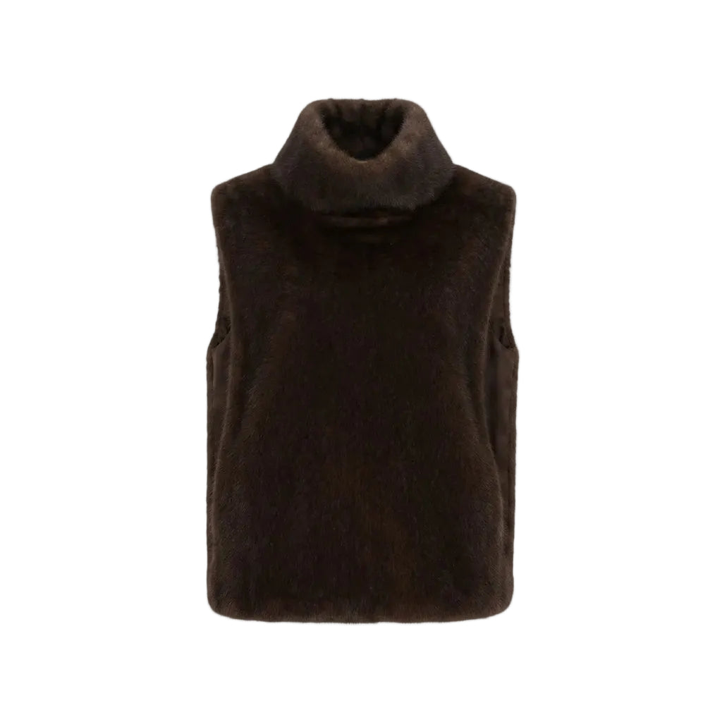 Poncho mocca fausse fourrure col montant