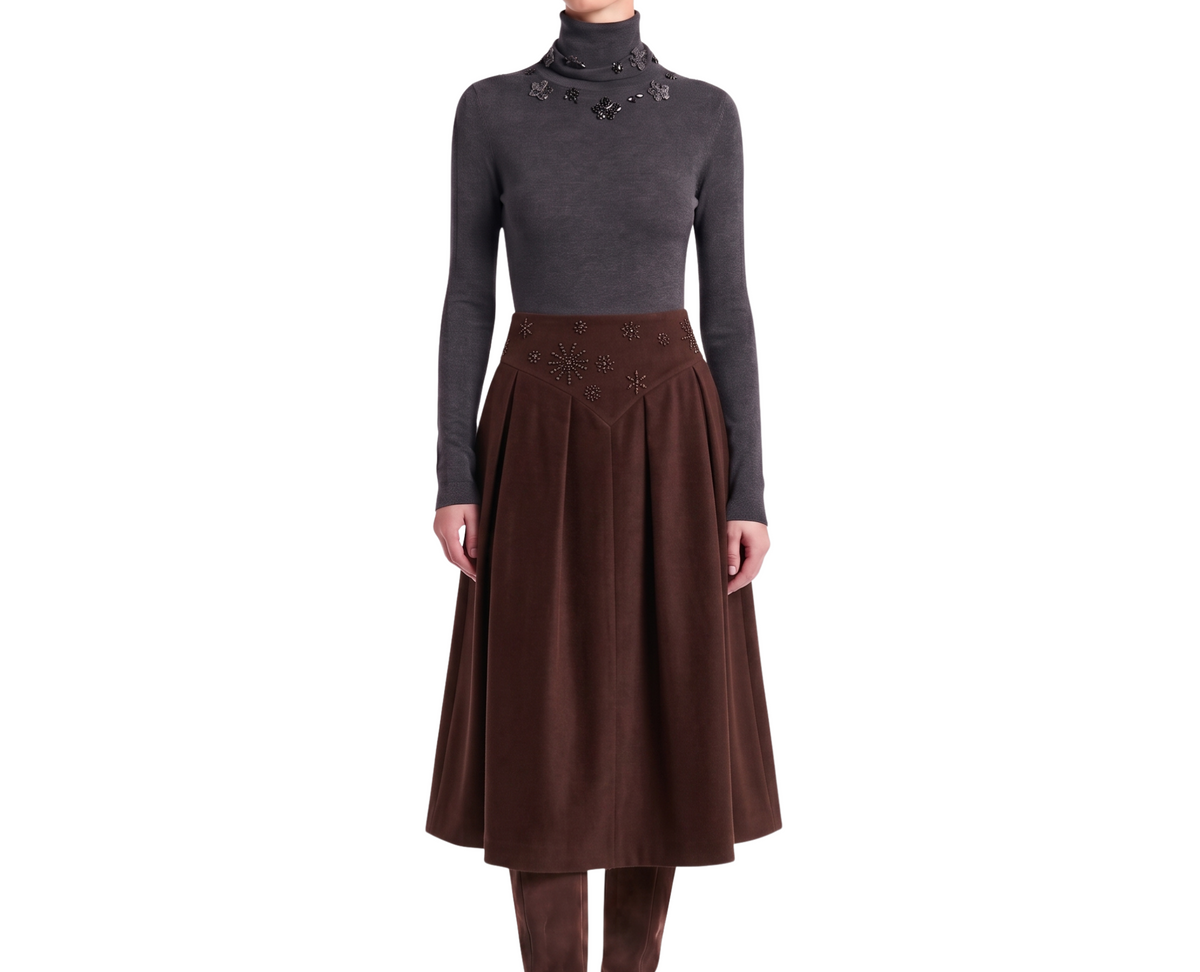 INTERDEE pull anthracite orné de flocons sequins col