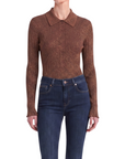 INTERDEE pull chaussette col chemise cacao