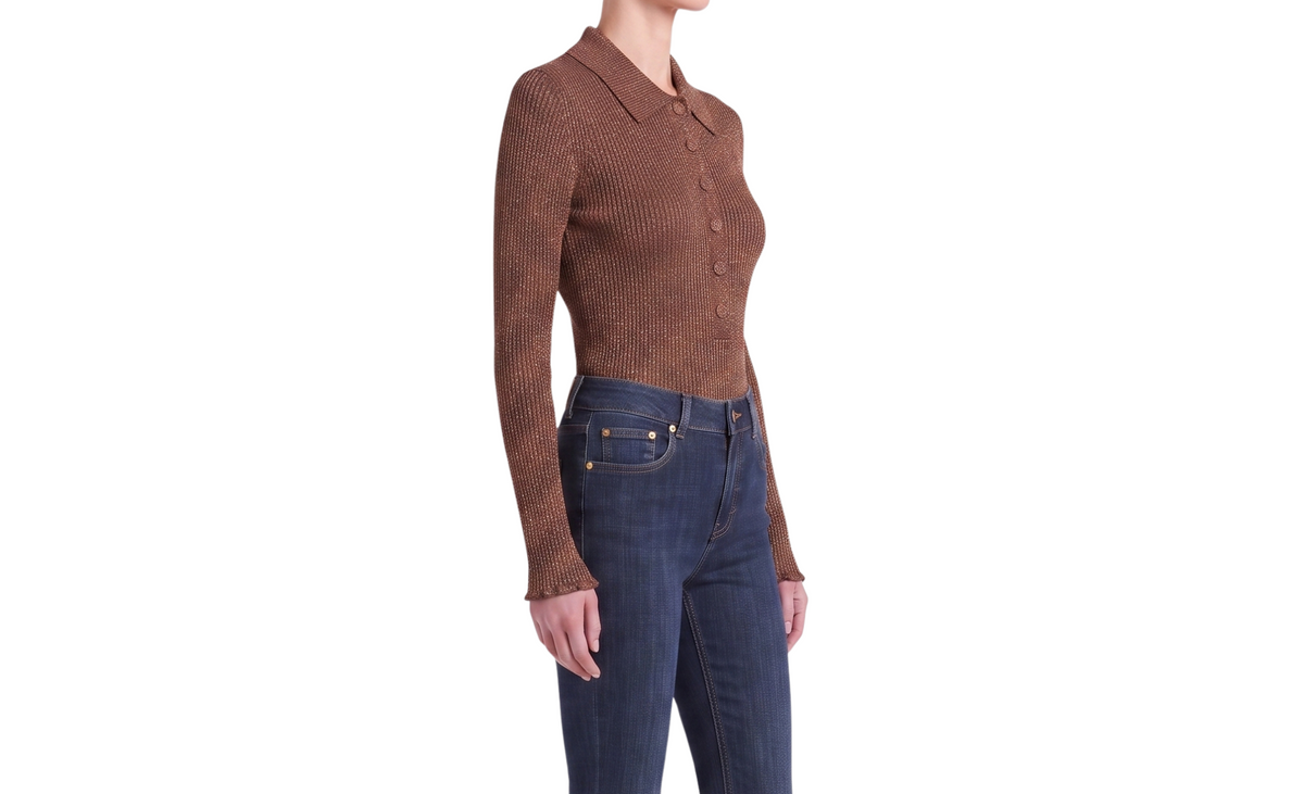 INTERDEE pull chaussette col chemise cacao