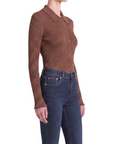 INTERDEE pull chaussette col chemise cacao
