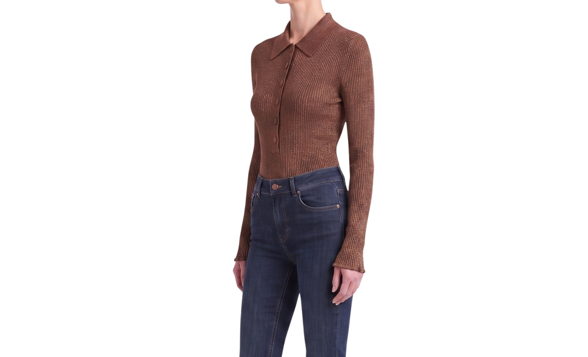 INTERDEE pull chaussette col chemise cacao