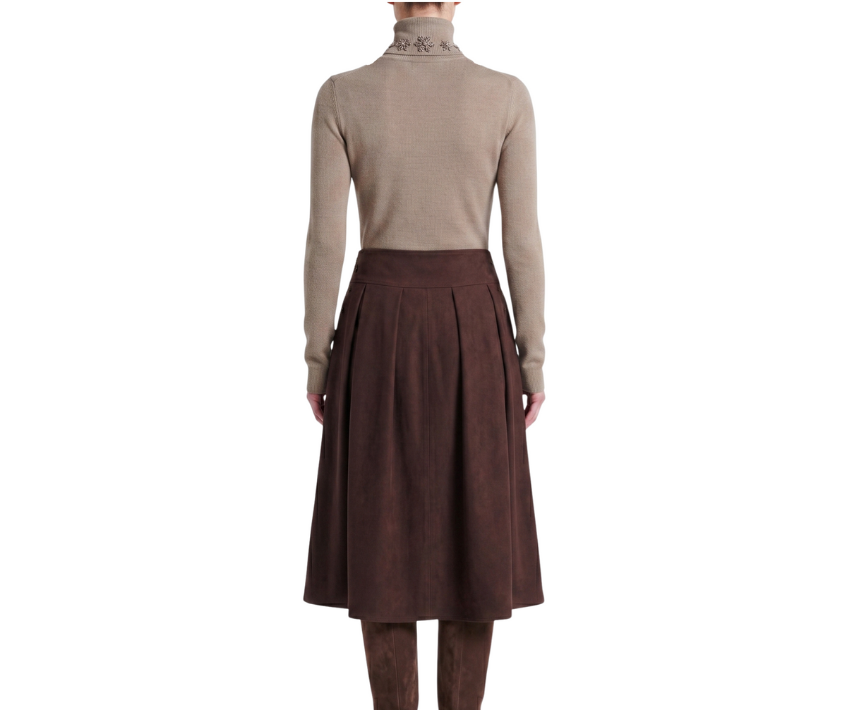 INTERDEE pull taupe orné de flocons sequins col