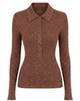 INTERDEE pull chaussette col chemise cacao