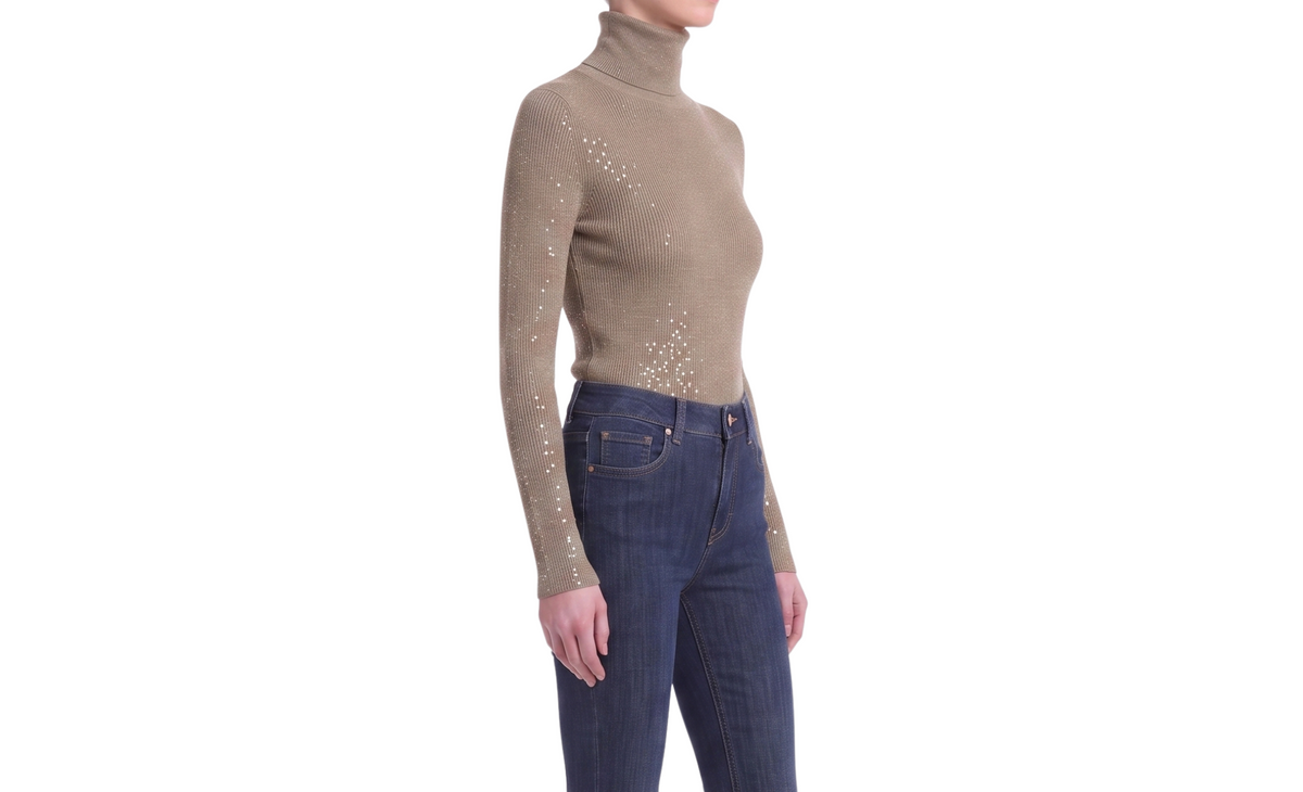 INTERDEE pull chaussette strass taupe